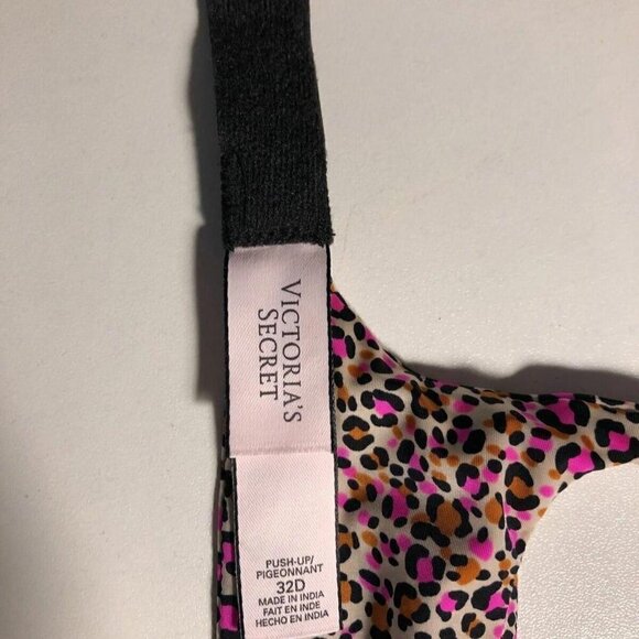 #3465-3 VICTORIA'S SECRET SIZE 32D PUSH UP BRA LEOPARD PRINT BROWN PINK BLACK - Picture 6 of 6